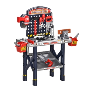 HOMCOM Banco da Lavoro Giocattolo con 55 Accessori per Bambini 3-6 Anni con Trapano a Batteria - Blu/Grigio