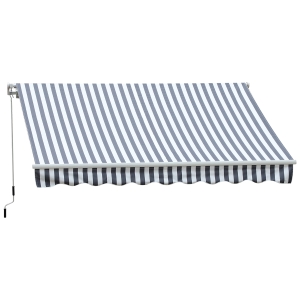 Outsunny Markise Gelenkarmmarkise Sonnenschutz mit Handkurbel 3,5x2,5m Grau+Weiß Alu+Polyester
