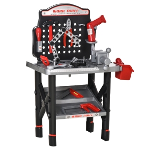 HOMCOM Banco da Lavoro Giocattolo con 50 Accessori per Bambini 3-6 Anni con Trapano a Batteria - Nero/Grigio