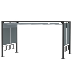 Outsunny Pergola Gartenpavillon 3,9 x 2,9 m mit Sonnendach und 4 automatische Rollläden wasserdicht für Garten Abdecken Gartenmöbel Aluminium Polyester Dunkelgrau
