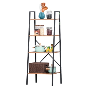 HOMCOM 4-Tier Storage Rack, 60Lx35Wx145H cm, MDF, Steel-Black/Wood Colour