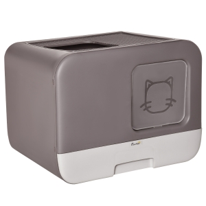 PawHut Caja de Arena para Gatos Arenero Cerrado para Gatos con Entrada Delantera Salida Superior Bandeja Extraíble y Pala 53x40x40 cm Gris Morado