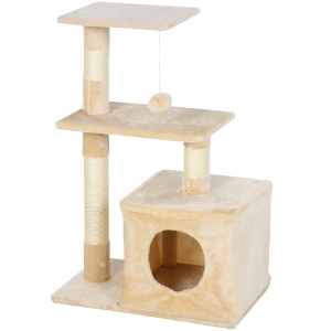 PawHut Tiragraffi per Gatti con Cuccia Pallina e Pali in Corda Sisal Beige 50 x 30 x 80cm