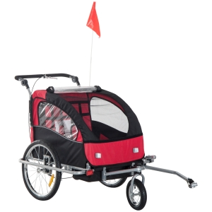 Homcom Rimorchio Passeggino porta-bimbo 2 in 1 per bicicletta jogging, Rosso e Nero