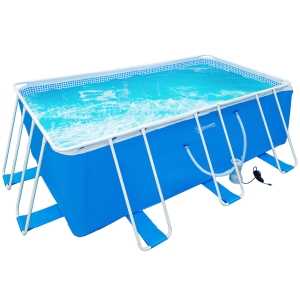 Outsunny Piscina Desmontável Tubular 440x240x122cm Piscina Retangular de Exterior com Purificador 4.000L/H Mangueiras de Comprimento 100cm e Estrutura de Aço Azul