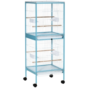 PawHut Gabbia per Uccelli 2 in 1 Voliera da Interni con 4 Ruote e Vassoi Estraibili, 51.5x50x140cm