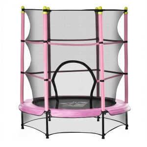 HOMCOM Tappeto Elastico per Bambini 3-6 Anni con Rete, Bordo Imbottito e Corde Elastiche, Trampolino da Giardino Φ140x158cm - Rosa/Nero