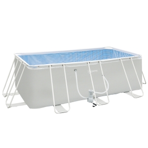 Outsunny Piscina Desmontável Tubular 440x240x122cm Piscina Retangular de Exterior com Purificador 4.000L/H Mangueiras de Comprimento 100cm e Estrutura de Aço Cinza