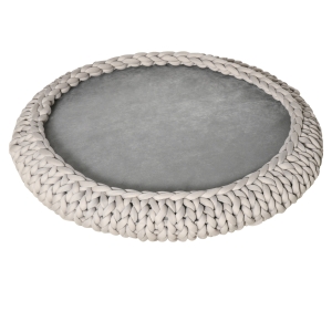 PawHut Cuccia per Cani e Gatti Rotonda con Bordi Rialzati e Cuscino, Lettino per Cani Imbottito Effetto Velluto, Φ93x15cm, Grigia