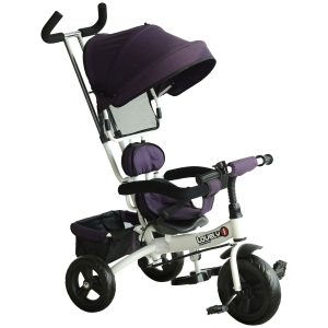 HomCom Triciclo Deluxe con Maniglione e Tettuccio Parasole in Plastica e Ferro, Bianco e Viola