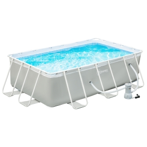 Outsunny Piscina Desmontável Tubular 340x215x80cm Piscina Retangular de Exterior com Purificador 4.000L/H Mangueiras de Comprimento 100cm e Estrutura de Aço Cinza