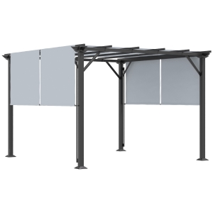 Outsunny Pergola rétractable 3,05L x 3,05l x 2,2H m structure métal époxy anticorrosion noir double toile polyester haute densité gris