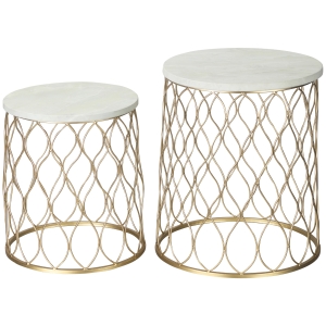 Outsunny 2er Terrassentisch-Set in Marmor- und Gold-Optik, 41 x 46 cm & 35 x 38,5 cm