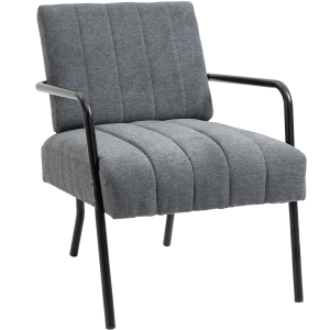 HOMCOM accent stoel eetkamerstoel met armleuningen fauteuil gestoffeerde stoel slaapbank voor woonkamer slaapkamer metaal fluweelachtig polyester schuim donkergrijs + zwart 59 x 75 x 77 cm