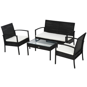 Outsunny® Polyrattan Sitzgruppe Gartenset Garnitur Sofa 7 tlg. mit Kissen Schwarz