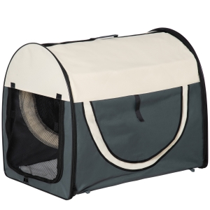 PawHut Hundebox faltbare Hundetransportbox Transportbox für Haustier Katzen dunkelgrau-creme 81x56x66 cm