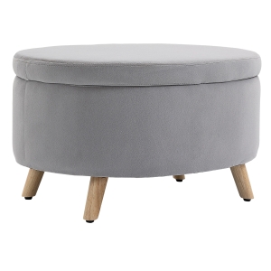 HOMCOM bank gestoffeerde bank met opbergruimte ovale vorm moderne kruk hal slaapkamer woonkamer fluweelzacht polyester rubber hout lichtgrijs 71 x 51,5 x 42 cm