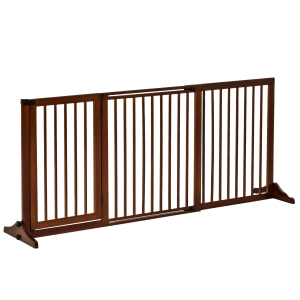 PawHut hondendeur, hondenbarrière, bewaker, hondenrek, configuratierooster, grenenhout, bruin, 71 x 113-166 cm