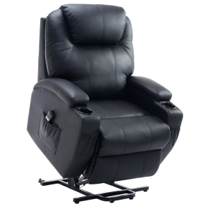 HOMCOM opstahulp tv-stoel met opbergtas massagestoel met opstahulp relaxstoel verstelbare hoek afstandsbediening kunstleer schuim metalen frame zwart 84 x 92 x 109 cm