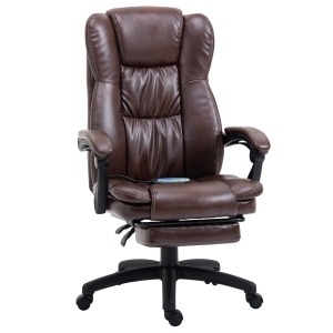 Vinsetto bureaustoel stoel directiestoel draaibare stoel met massagefunctie ligfunctie kunstleer schuimstof PP kunststof nylon bruin 68,5 x 68,5 x 119-127 cm