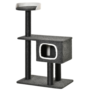 PawHut krabpaal kattenboom voor katten klimboom met sisalstammen stabiel speelballen hoogte 112 cm met veel knuffel- en speelmogelijkheden spaanplaat sisal donkergrijs + zwart + wit 70 x 41 x 112 cm