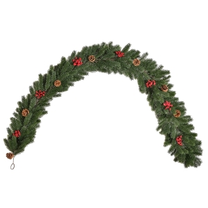 HOMCOM 1,9M kunstkerstslinger bloemdecoratie met dennenappels bessen kerstslinger spar voor trappen haard PE groen 190 x 12 x 8 cm