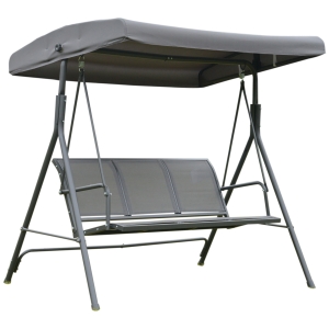 Outsunny Columpio Balancín Jardín de 3 Plazas con Techo Parasol Ajustable Respaldo Transpirable y Marco de Acero para Terraza Balcón Exterior 175x118x159 cm Gris