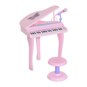 HOMCOM FORTEPIAN DLA DZIECI PIANINO TABORET różowy