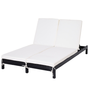 Outsunny Conjunto de Tumbona Exterior de Ratán 2 Plazas con Cojines Acolchados Resistente al Agua con Respaldo Regulable de 5 Niveles Soporta 220 kg 195x120x28 cm Negro