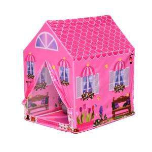 HOMCOM Girls Kids Pink Tent Play Princess House patterned Foldable with Easy Setup Doors Gift