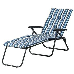 Bain de soleil pliable inclinable matelas accoudoirs acier polyester