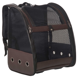PawHut huisdierenrugzak voor honden en katten opvouwbaar met ademende mesh-stof outdoor opvouwbare ruimtedraagtas synthetisch leer zwart 32 x 28 x 41 cm