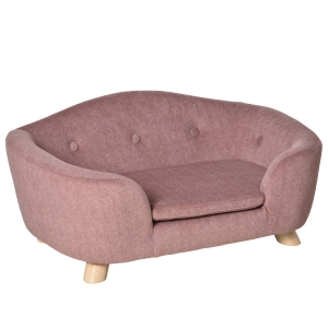 PawHut hondenbank hondenmat hondenmand hondenbank hondenbank katten bank met kussen achterzak pluche schuim grenen hout roze 70 x 47 x 30 cm
