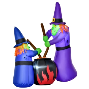 HOMCOM Aufblasbare Hexen Hexenkessel Figur Luftfigur Halloween Deko mit LED Beleuchtung, Polyester, 170x60x180cm