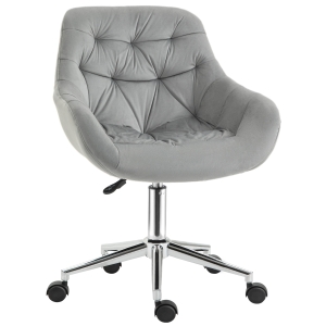 Chaise de bureau design Chesterfield piètement chromé velours gris