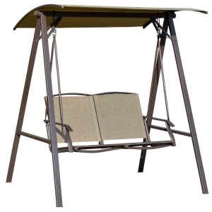 Outsunny Dondolo da Giardino 2 Posti con Tettuccio Regolabile e Seduta Traspirante, 147x125x170cm