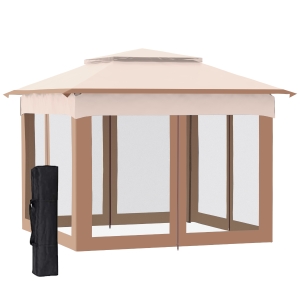 Outsunny Gazebo, 325Lx325Wx265H cm-Khaki/Brown