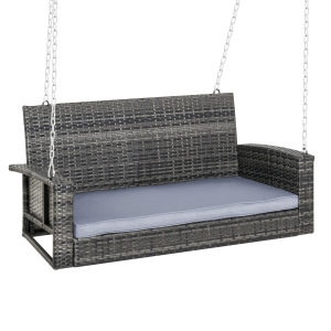 Outsunny Hängebank 2-Sitzer Rattan Gartenschaukel, Schaukelbank 127 cm x 57,5 cm x 60 cm Grau