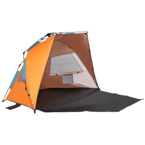 Outsunny Pop Up Beach Tent, Easy Set Up Sun Shelter, Portable Instant Beach Canopy w/ Extended Porch, Sandbags, Mesh Screen Windows and Carry Bag for 1-2 Person