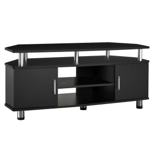 HOMCOM Comoda TV cu 2 compartimente inchise raft blat benzi antiderapante negru