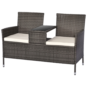 Outsunny Polyrattan Gartenbank Gartensofa Sitzbank mit Tisch 2-Sitzer Stahl GrauB133 x T63 x H84cm