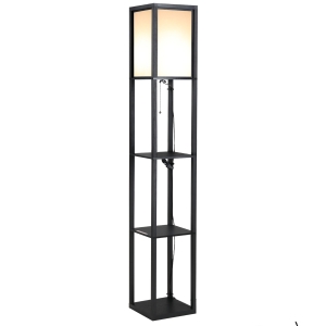 Homcom Lampada da Terra con Libreria 3 Livelli Nero 26 x 26 x 160 cm