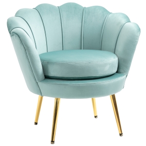 HOMCOM Poltrona Vintage Effetto Velluto con Schienale Alto, 76x67x74cm, Azzurra