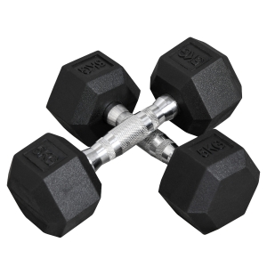 HOMCOM hexagon dumbbells set van 2 gietijzeren dumbbells handvat gekartelde dumbbell set dumbbell set gewichten metaal rubber zwart 2 x 5 KG