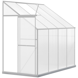 Outsunny Walk-In Lean to Greenhouse Garden Heavy Duty Aluminium Polycarbonate with Roof Vent for Plants Herbs Vegetables, Silver, 253 x 127 x 220 cm