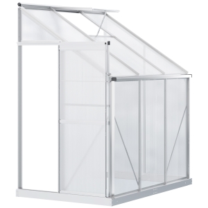 Outsunny Walk-In Lean to Greenhouse Garden Heavy Duty Aluminium Polycarbonate with Roof Vent for Plants Herbs Vegetables, Silver, 192 x 127 x 220 cm