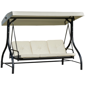 Outusunny Dondolo Letto da Giardino 3 Posti con Tettuccio Regolabile, Metallo e Poliestere, Beige