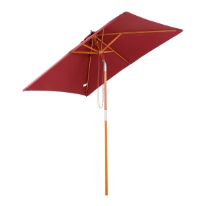 Outsunny 2m x 1.5m Patio Garden Parasol Sun Umbrella Sunshade Canopy Outdoor Backyard Furniture Fir Wooden Pole 6 Ribs Tilt Mechanism - Wine Red