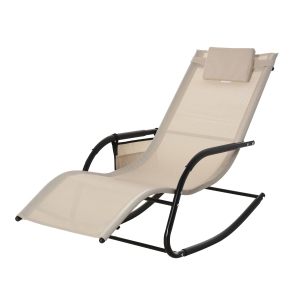 Outsunny Breathable Mesh Rocking Chair Patio Rocker Lounge for Indoor & Outdoor Recliner Seat w/ Removable Headrest for Garden and Patio