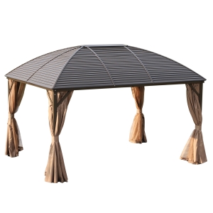 Outsunny Gartenpavillon Partyzelt Faltpavillon Festzelt 4 x Doppel-Seitenteile wasserdicht 2 Laternenhaken Alu + Polyester Braun ca. 4 x 3 x 2,8 m